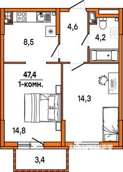 1-к квартира, строящийся дом, 47м2, 4/16 этаж