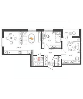 3-к квартира, вторичка, 63м2, 4/16 этаж