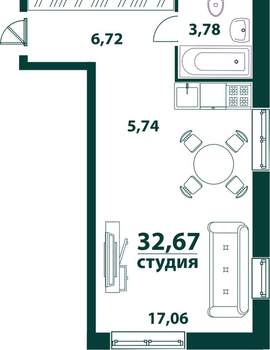 1-к квартира, вторичка, 33м2, 1/24 этаж