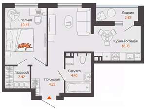 1-к квартира, вторичка, 40м2, 2/9 этаж