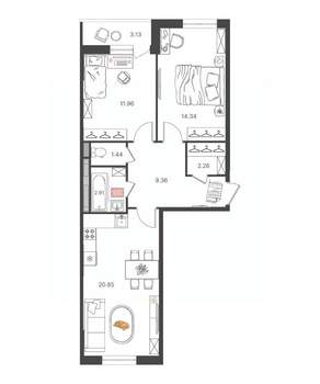3-к квартира, вторичка, 63м2, 11/16 этаж