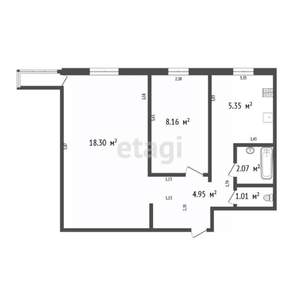 2-к квартира, вторичка, 43м2, 4/9 этаж