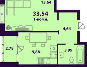 1-к квартира, сданный дом, 34м2, 1/24 этаж
