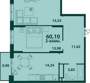 2-к квартира, вторичка, 60м2, 24/24 этаж