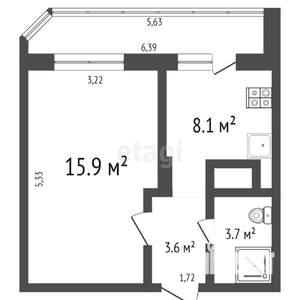 1-к квартира, вторичка, 33м2, 2/9 этаж