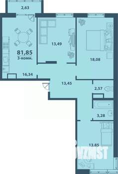 3-к квартира, строящийся дом, 82м2, 6/77 этаж