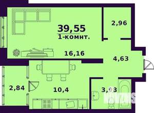 1-к квартира, строящийся дом, 40м2, 19/24 этаж