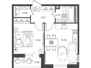 2-к квартира, вторичка, 39м2, 4/16 этаж