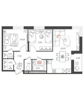 3-к квартира, вторичка, 55м2, 13/16 этаж