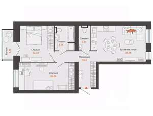2-к квартира, вторичка, 68м2, 2/8 этаж