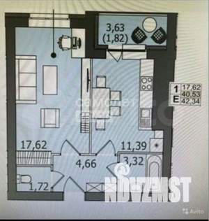 1-к квартира, вторичка, 38м2, 5/5 этаж