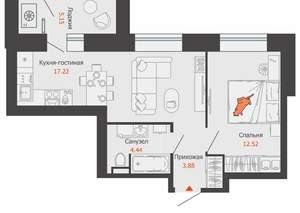 1-к квартира, вторичка, 41м2, 4/9 этаж