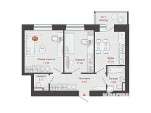 2-к квартира, строящийся дом, 54м2, 6/8 этаж