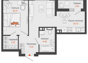 1-к квартира, вторичка, 40м2, 6/9 этаж