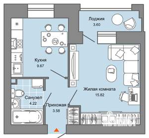 1-к квартира, вторичка, 35м2, 2/7 этаж