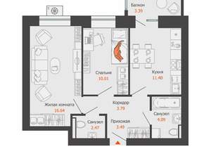 2-к квартира, вторичка, 53м2, 6/8 этаж