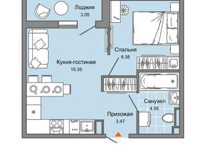 1-к квартира, вторичка, 34м2, 7/9 этаж