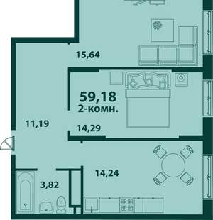 2-к квартира, вторичка, 59м2, 2/24 этаж