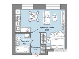 Студия квартира, вторичка, 30м2, 3/4 этаж