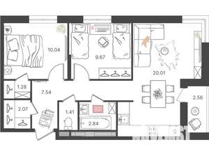 3-к квартира, вторичка, 56м2, 12/16 этаж