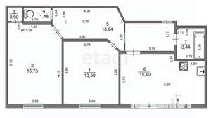 2-к квартира, вторичка, 66м2, 1/2 этаж