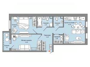 2-к квартира, вторичка, 65м2, 1/6 этаж