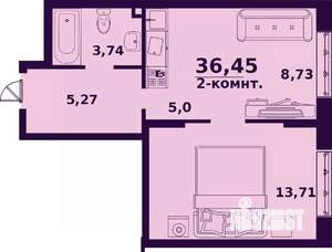 2-к квартира, строящийся дом, 36м2, 21/24 этаж