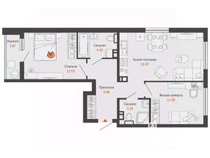 2-к квартира, вторичка, 62м2, 3/8 этаж