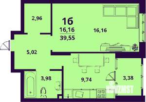 1-к квартира, строящийся дом, 40м2, 21/24 этаж