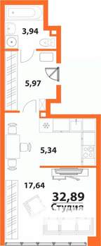 1-к квартира, строящийся дом, 33м2, 20/24 этаж