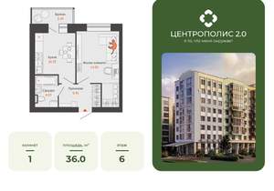 1-к квартира, вторичка, 36м2, 6/9 этаж