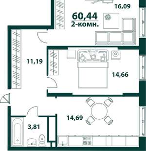 2-к квартира, вторичка, 60м2, 2/24 этаж