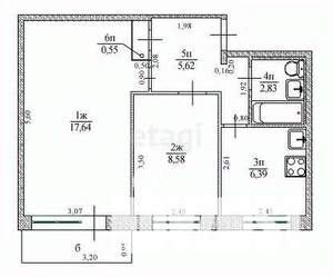 2-к квартира, вторичка, 42м2, 2/5 этаж