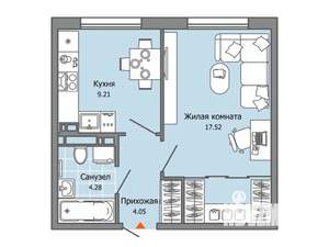1-к квартира, строящийся дом, 35м2, 9/9 этаж