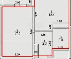 2-к квартира, вторичка, 38м2, 12/12 этаж