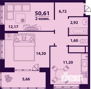 2-к квартира, строящийся дом, 51м2, 19/24 этаж