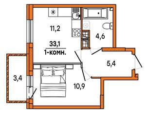 1-к квартира, строящийся дом, 33м2, 16/16 этаж