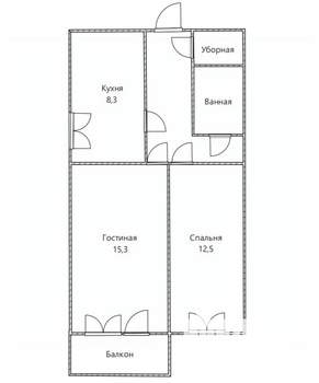 2-к квартира, вторичка, 50м2, 8/9 этаж