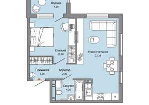 1-к квартира, строящийся дом, 47м2, 4/9 этаж