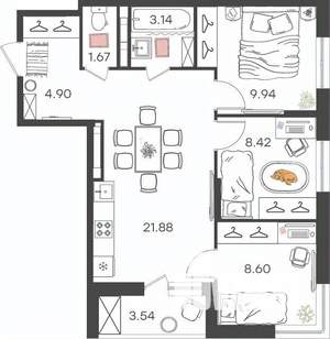 4-к квартира, вторичка, 59м2, 11/24 этаж