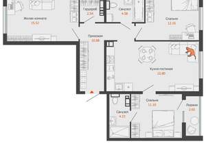 3-к квартира, вторичка, 85м2, 2/9 этаж