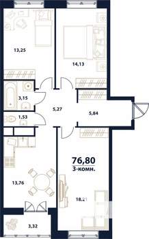 3-к квартира, строящийся дом, 77м2, 2/16 этаж