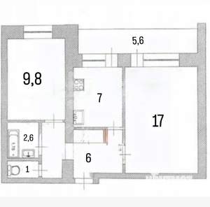 2-к квартира, вторичка, 49м2, 9/9 этаж