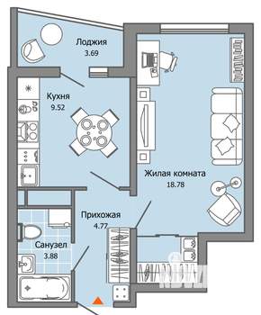 1-к квартира, вторичка, 39м2, 8/12 этаж