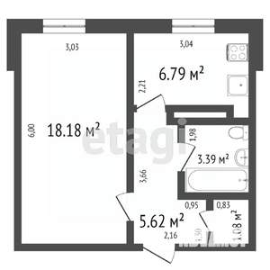 1-к квартира, вторичка, 35м2, 1/5 этаж
