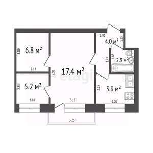 3-к квартира, вторичка, 42м2, 2/5 этаж