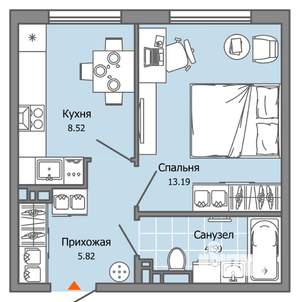 1-к квартира, вторичка, 32м2, 5/7 этаж