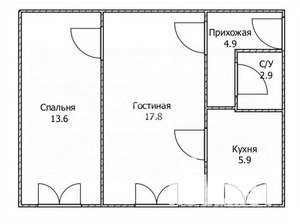 2-к квартира, вторичка, 45м2, 2/5 этаж