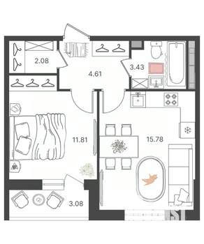 2-к квартира, вторичка, 39м2, 13/16 этаж