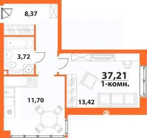 1-к квартира, строящийся дом, 37м2, 14/24 этаж
